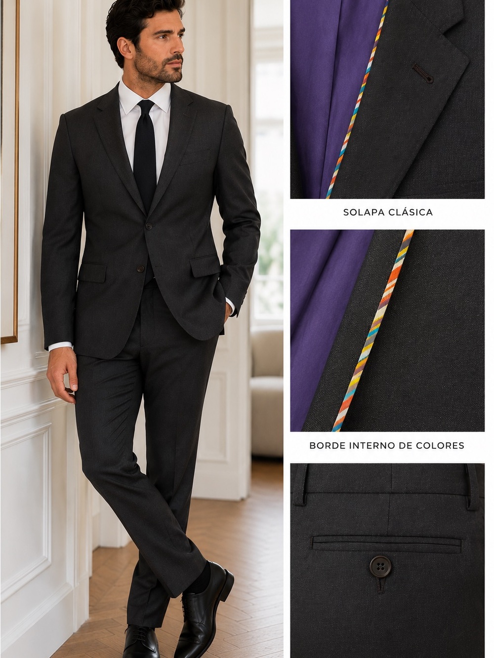 Paul Smith Charcoal Gray Suit with Purple Lining